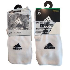 Adidas 2 Pack Metro V Knee High Soccer Socks Sz XS Youth 9C-1Y Double Welt White